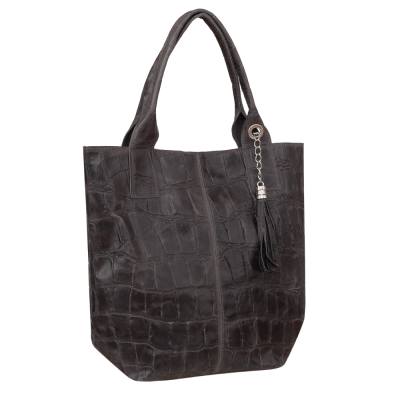 -20% HIT Vera Pelle WŁOSKA SZARA TOREBKA SHOPPER KROKODYL