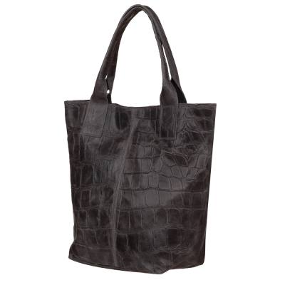 -20% HIT Vera Pelle WŁOSKA SZARA TOREBKA SHOPPER KROKODYL