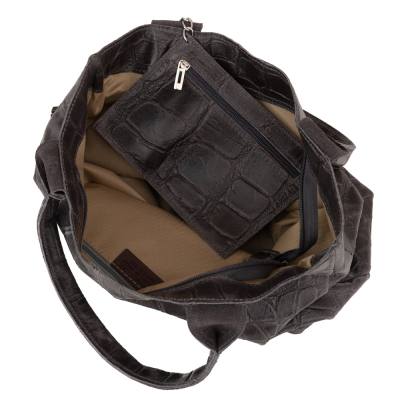-20% HIT Vera Pelle WŁOSKA SZARA TOREBKA SHOPPER KROKODYL