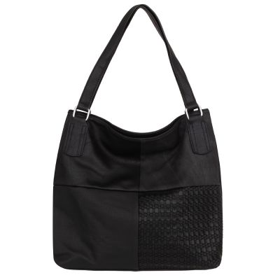 FASHION BAGS - CZARNA klasyczna skórzana torebka torba worek modna skóra A4