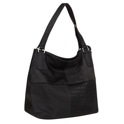 FASHION BAGS - CZARNA klasyczna skórzana torebka torba worek modna skóra A4