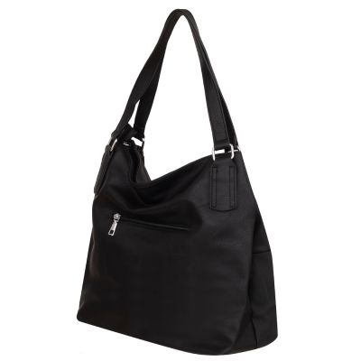 FASHION BAGS - CZARNA klasyczna skórzana torebka torba worek modna skóra A4