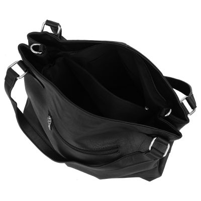 FASHION BAGS - CZARNA klasyczna skórzana torebka torba worek modna skóra A4