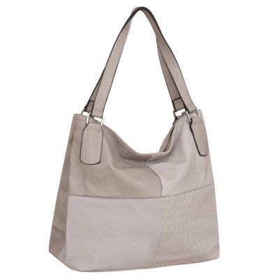 FASHION BAGS - SZARA klasyczna skórzana torebka torba worek modna skóra A4