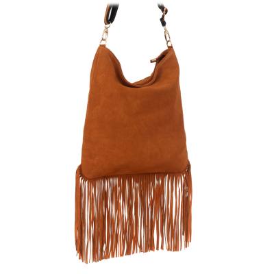 -30% Włoska camel ruda A4 skórzana torebka worek MIĘKKA SKÓRA LICOWA + ZAMSZOWA frędzle