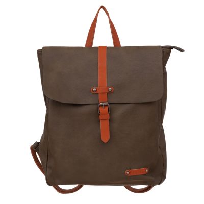 Flora&Co oliwkowy / camel skórzany plecak modna torba A4