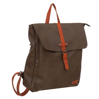 Flora&Co oliwkowy / camel skórzany plecak modna torba A4