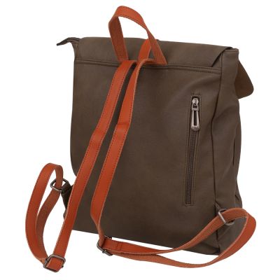 Flora&Co oliwkowy / camel skórzany plecak modna torba A4