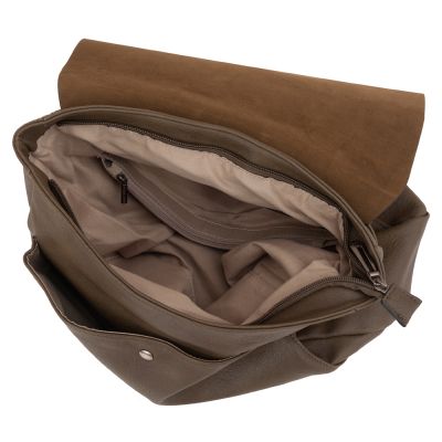 Flora&Co oliwkowy / camel skórzany plecak modna torba A4