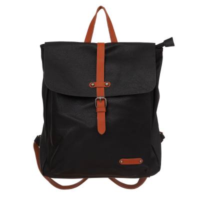Flora&Co czarny / camel skórzany plecak modna torba A4