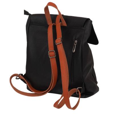 Flora&Co czarny / camel skórzany plecak modna torba A4