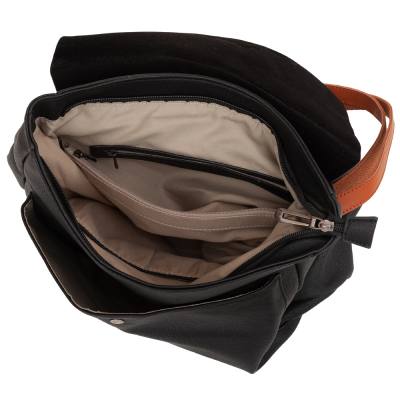 Flora&Co czarny / camel skórzany plecak modna torba A4