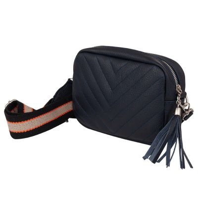 SALE! Vera Pelle - Włoska granatowa miękka skórzana listonoszka torebka pikowana SKÓRA