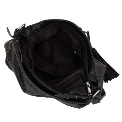 FASHION BAGS - CZARNA klasyczna skórzana torebka torba worek modna skóra A4 pikowana