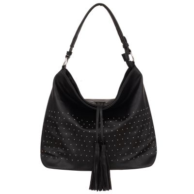 FASHION BAGS - CZARNA klasyczna skórzana torebka torba worek modna skóra A4 pikowana