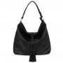 FASHION BAGS - CZARNA klasyczna skórzana torebka torba worek modna skóra A4 pikowana
