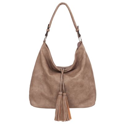FASHION BAGS - BEŻOWA klasyczna skórzana torebka torba worek modna skóra A4 pikowana