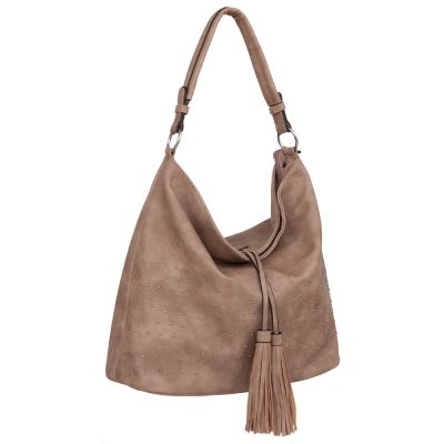 FASHION BAGS - BEŻOWA klasyczna skórzana torebka torba worek modna skóra A4 pikowana