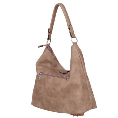 FASHION BAGS - BEŻOWA klasyczna skórzana torebka torba worek modna skóra A4 pikowana