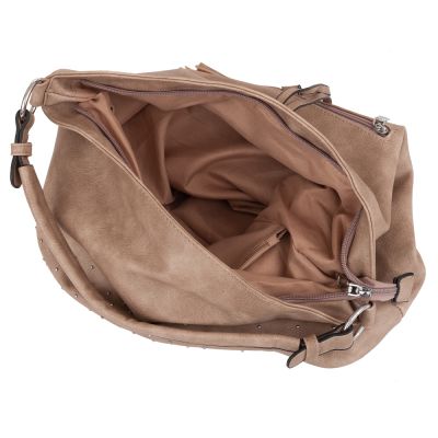 FASHION BAGS - BEŻOWA klasyczna skórzana torebka torba worek modna skóra A4 pikowana