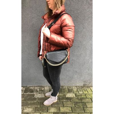 -33% czarna skórzana torebka listonoszka łańcuszek krokodyl MUST HAVE + portfelik