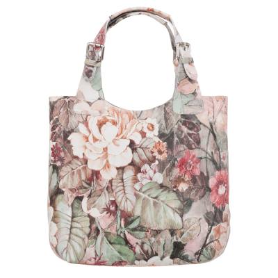 L'ARTIGIANO Włoska kwiaty pastelowa A4 klasyczna skórzana torebka shopper bag
