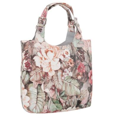 L'ARTIGIANO Włoska kwiaty pastelowa A4 klasyczna skórzana torebka shopper bag