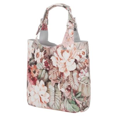 L'ARTIGIANO Włoska kwiaty pastelowa A4 klasyczna skórzana torebka shopper bag