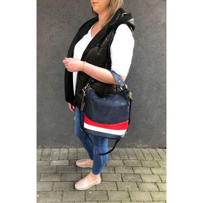 -40% Fashion vintage marynarska granatowa torebka WOREK frędzle