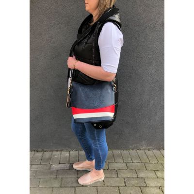 -40% Fashion vintage marynarska granatowa torebka WOREK frędzle