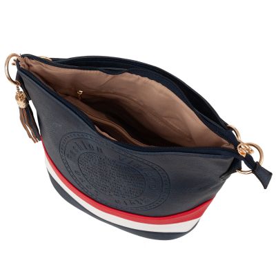 -40% Fashion vintage marynarska granatowa torebka WOREK frędzle