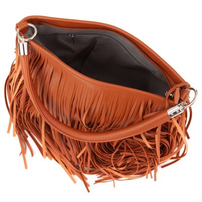 Gallantry Paris - FRĘDZLE camel skórzana modna torebka BOHO HIPPIE