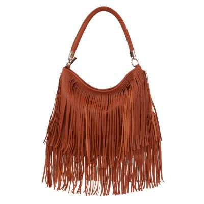 Gallantry Paris - FRĘDZLE camel skórzana modna torebka BOHO HIPPIE