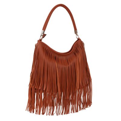 Gallantry Paris - FRĘDZLE camel skórzana modna torebka BOHO HIPPIE