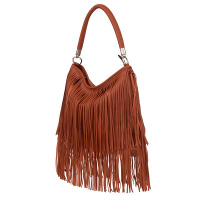 Gallantry Paris - FRĘDZLE camel skórzana modna torebka BOHO HIPPIE