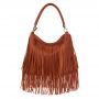 Gallantry Paris - FRĘDZLE camel skórzana modna torebka BOHO HIPPIE