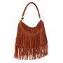 Gallantry Paris - FRĘDZLE camel skórzana modna torebka BOHO HIPPIE