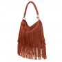 Gallantry Paris - FRĘDZLE camel skórzana modna torebka BOHO HIPPIE