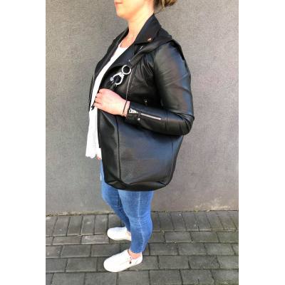 -30% MAGIC BAGS - czarna asymetryczna torebka torba worek skóra A4