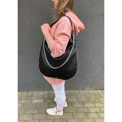-40% CO & COO FASHION beżowa torebka torba worek skóra A4 łańcuszek