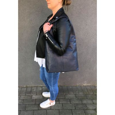 NIEBIESKO-SZARA klasyczna torebka worek MIĘKKA