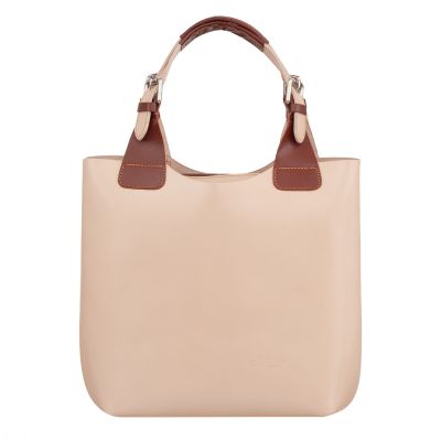 L'ARTIGIANO Włoska beżowa / nude A4 klasyczna skórzana torebka shopper bag