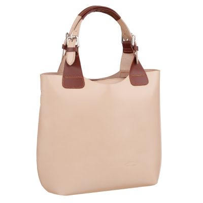 L'ARTIGIANO Włoska beżowa / nude A4 klasyczna skórzana torebka shopper bag