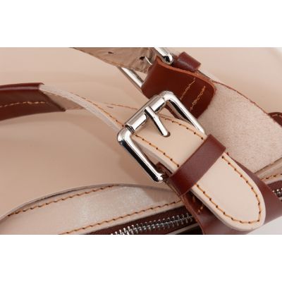 L'ARTIGIANO Włoska beżowa / nude A4 klasyczna skórzana torebka shopper bag