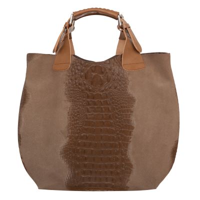-33% Włoska cappuccino krokodyl A4 skórzana XL torebka shopper bag