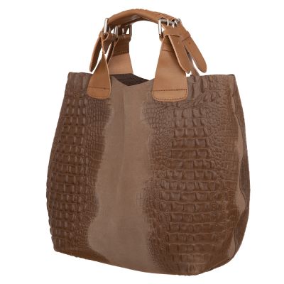 -33% Włoska cappuccino krokodyl A4 skórzana XL torebka shopper bag