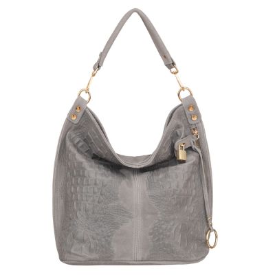 -30% Włoska szara krokodyl A4 skórzana XL torebka shopper bag