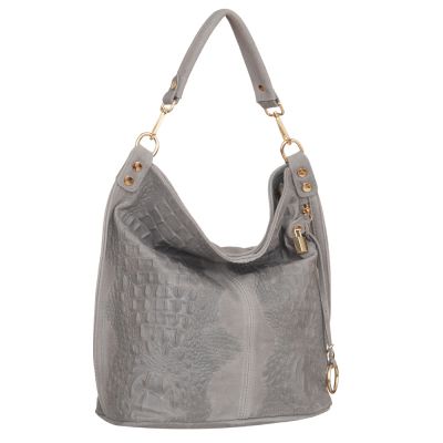 -30% Włoska szara krokodyl A4 skórzana XL torebka shopper bag