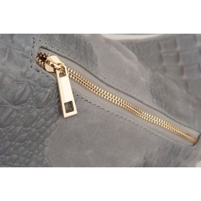 -30% Włoska szara krokodyl A4 skórzana XL torebka shopper bag