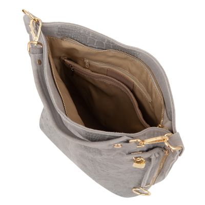 -30% Włoska szara krokodyl A4 skórzana XL torebka shopper bag